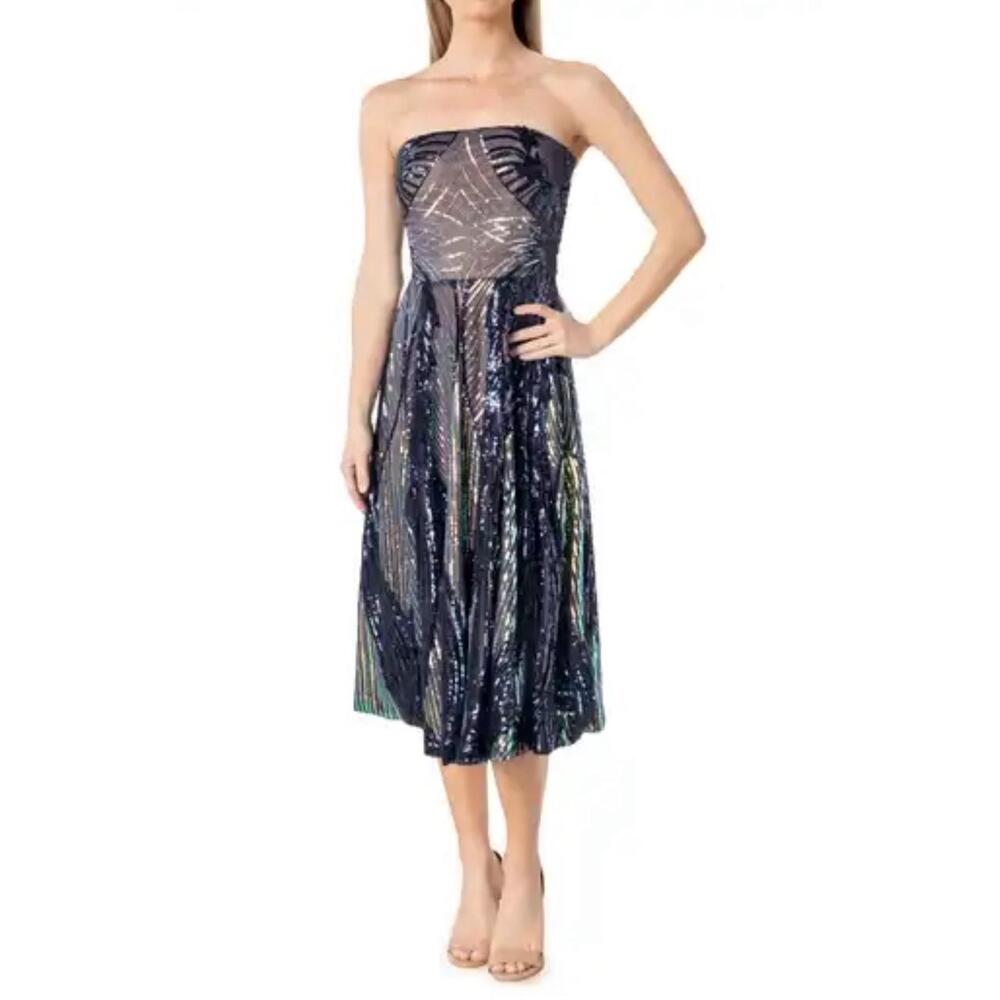 Dress The Population Sequin Strapless Dress Knee Length Navy XS NWT
